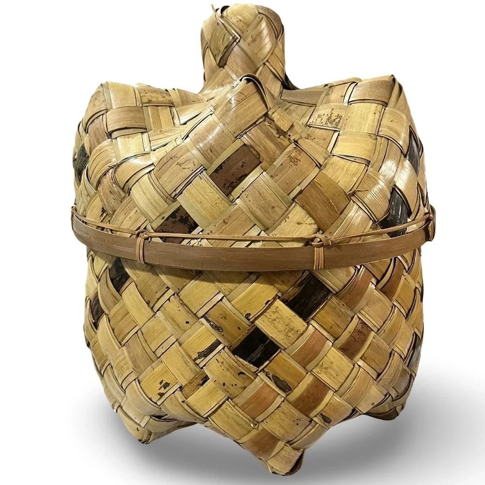 Large Vintage Handwoven Lidded Basket